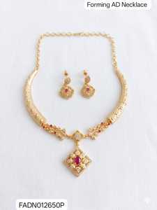 Indian 18K <b>Gold</b> Plated Brass Women's Trendy Lock Design Micro Insert Necklace <b>Set</b> Engagement Wedding Anniversary Party - Product Image 1