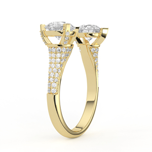 Bague en or blanc massif avec diamant de laboratoire, à tige ouverte, design à espace négatif, coupe poire et ronde, pavé multi-rangs, style cocktail, bijoux fins - Product Image 4