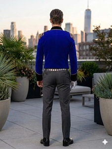 Traje Azul para Hombre con Bordado Dorado, Cuello de Solapa, Estilo Británico Formal, Pantalones y Chaqueta - Product Image 3