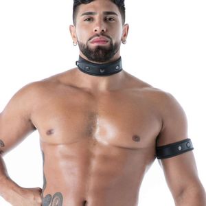 Harnais de poitrine en cuir noir pour homme avec poche zippée Kinky - Product Image 5