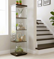 Vitrine moderne en verre trempé avec 4 étagères en bois pour salon, villa, appartement, meubles de rangement pour la maison