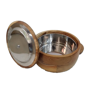 Luxury Wooden Casserole with Handmade Hammered Steel Dome Serving Dish Casserole for round shape and sale - Product Image 4
