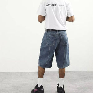 Shorts en jean rétro personnalisés de haute qualité pour hommes, coupe ample, surdimensionnés, avec rivets et strass, Jorts pour hommes - Product Image 6
