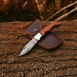 Couteau pliant à lame droite en cuivre Damas, fait main, ODM, couteau de poche, manche en bois de rose, Bushcraft, extérieur, EDC - Product Image 5