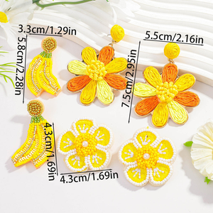 ต่างหูห้อยประดับลายปักผลไม้และดอกไม้สีเหลืองสไตล์โบฮีเมียน ต่างหูประดับลูกปัดรูปกล้วยและดอกเดซี่สำหรับผู้หญิง เครื่องประดับฤดูร้อน - Product Image 6