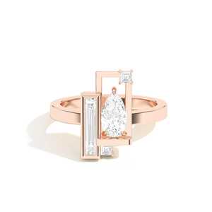 Custom Pear Baguette Cut Lab Diamond Geometric Statement <b>Ring</b> 14K 18K Solid <b>Gold</b> Modern Trendy <b>Cocktail</b> Jewelry Band Manufacture - Product Image 1