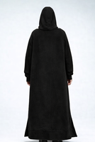 Robe longue d'hiver pour femme, style Abaya, en polaire, à capuche, avec poches, coupe modeste, col montant, manches longues, noire unie, pour soirée/formelle