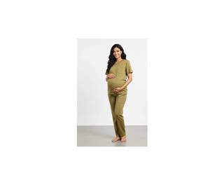 Conjunto de Pijama de Maternidad de Dos Piezas para Mujer, Color Rosa, de Bambú y Spandex, a Cuadros, Manga Corta, Cuello Redondo, Corte Regular, Informal, de Verano - Product Image 2