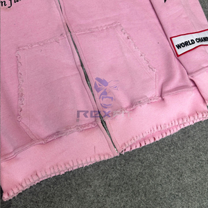 Prefect Cutting Sport Edition Zipper Distressed Hoodie Rhinestone Zip up Jacket Acid Wash  Men Fleece Streetwear Hoodie - Product Image 5