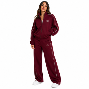 Front Zip OEM Hooded Sweatshirt <b>Thin</b> Stripes Regular Fit Jacket <b>Hoodies</b> Wide Leg Straight Trousers Lightweight 100% Cotton - Product Image 5