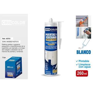 Criscolor Door And Window Sealant 260Ml Acrylic White <b>Paintable</b> Water Cleanable - Product Image 1