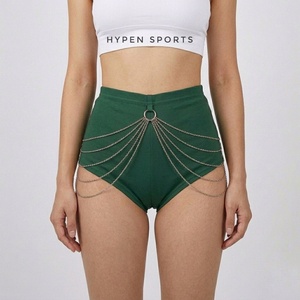 Women's Hypen Sports Pantie Style Booty Gym Sports <b>Chain</b>-Link Sexy Canvas Skinny Fit Mid <b>Waist</b> Heat-Transfer Printed Party Short - Product Image 5