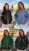 Manteau d'hiver en velours brodé de luxe pour femmes |   Broderie florale artisanale, style ethnique traditionnel, décontracté, écologique, coupe évasée SK