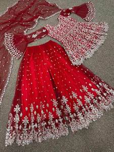 FASHIONABLE NET EMBROIDERY WORK <b>TOP</b> SHARARA WITH DUPATTA <b>MAROON</b> 23987 - Product Image 3