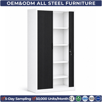 Lemari Kabinet Pintu Tambour Baja Putih dengan Shutter Hitam, Desain Kontemporer, Warna Kontras, Lemari Arsip Logam, Desain Kantor yang Ramping
