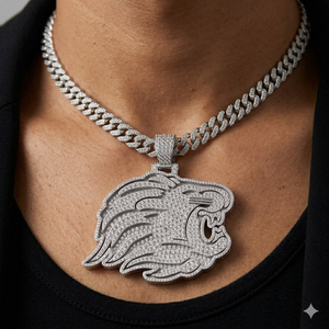 Collar con Colgante de Plata 925 con Diseño de Cara de León Rugiente, Estilo Hip Hop, con Moissanita, Chapado en Oro, para Fiesta de Graduación, Joyería Fina de Moda - Product Image 1