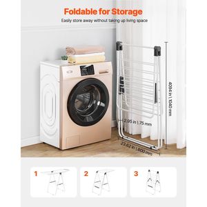 Stendibiancheria Pieghevole in Metallo a 2 Livelli con 21 Aste e Clip per Calzini, Altezza Regolabile - Product Image 6