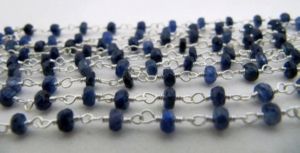 3- Feet Dyed Blue Sapphire Rondelle Faceted Size 3-4mm Dyed Beaded Wire Wrapped <b>Rosary</b> Chain - Product Image 3