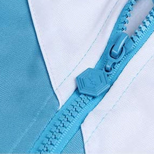 Survêtement unisexe bleu clair, fermeture éclair intégrale, col montant, design sportif, motif color block, matière polyester respirante, adulte - Product Image 6