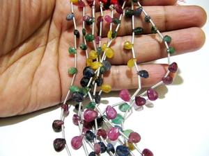 Perles de pierres précieuses naturelles multicolores, rubis facettés, forme de poire, 8 pouces - Product Image 2