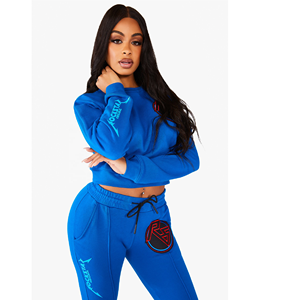 High Quality Embroidered Logo Women's Crewneck Crop Top 2 Piece Set Track Suits Pullover <b>Slim</b> Fit <b>Leggings</b> Sweat Suits For Women - Product Image 5