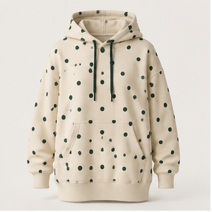 Sweat à capuche surdimensionné pour femme Off White personnalisable, coupe longue, à pois décalés, en coton bouclé French Terry WPHOOD-0006 - Product Image 1