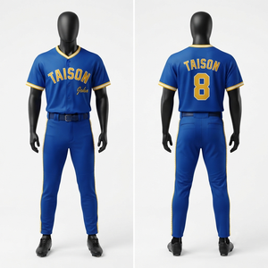 Uniforme de Béisbol para Hombre en Poliéster Interlock Premium de 160 GSM, Panel Azul y Blanco, Logotipo Personalizado por Sublimación - Product Image 2