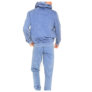 Ensemble de survêtement décontracté ECHO EDGE pour homme, coupe régulière, respirant, en polyester délavé bleu, style streetwear, avec sweat à capuche et pantalon de jogging - Product Image 4