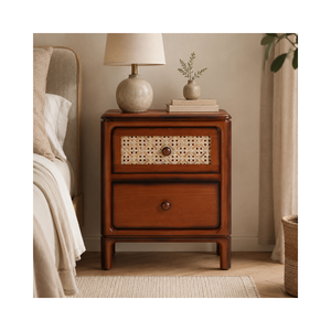 Colección LAYTON, Mesita de Noche Moderna Multifuncional Ecológica y Duradera de Madera Maciza con 2 Cajones, Mesa Auxiliar para Dormitorio - Product Image 1