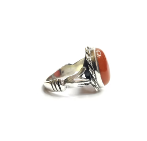 Unisex Oxidized 925 <b>Sterling</b> <b>Silver</b> <b>Ring</b> <b>Set</b> with Natural Oval Red Carnelian Gemstone for Everyday Wear - Product Image 3