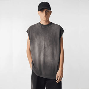 Custom High Quality Men's <b>Vintage</b> Oversized Sleeveless <b>Tank</b> <b>Top</b> Acid Washed 100% Cotton Raw Edge - Product Image 3
