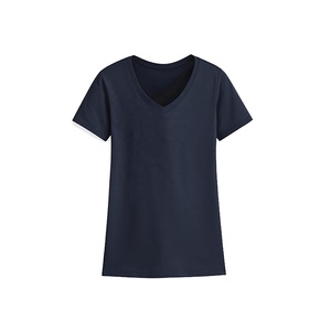 Camiseta de cuello en V ecológica de talla grande para mujer de alta calidad con logotipo personalizado de diamantes ropa informal de tela pesada de 200g - Product Image 3