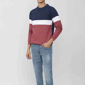 Sudadera de Cuello Redondo con Bloques de Color para Hombre, Corte Regular, Tejida, Manga Larga, Estilo Casual Otoñal, Azul, Blanco, Marrón - Product Image 4