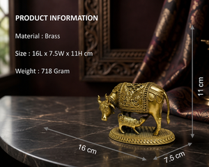 Ídolo de ternero de latón puro 16x7.5x11cm, 100% latón, Gau Mata Murti Puja, hecho a mano, decoración moderna para el hogar, regalo espiritual para la inauguración de la casa - Product Image 3