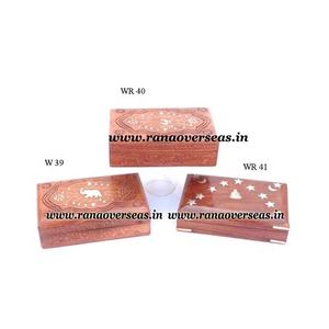 Caja organizadora de joyería de madera hecha a mano, con surtido de incrustaciones de latón, Juego de 3 - Product Image 2