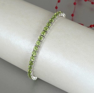 Natural Peridot Stone <b>Charm</b> Bracelet in 925 Sterling Silver Gold Plated Elegant Handmade Jewelry for Party Occasions - Product Image 1