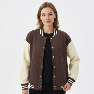 Unisex Navy Red <b>Canvas</b> Varsity Jacket Turn-down Collar <b>Covered</b> Button Closure Casual Autumn Wear Regular Fit Fleece Lined - Product Image 1
