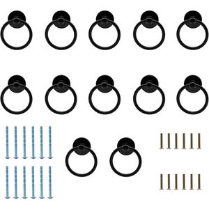 มือจับลิ้นชักแบบด้านสีดำ 12 ชิ้น สไตล์โมเดิร์น สำหรับตู้ครัว ตู้เสื้อผ้า ตู้เก็บของ มือจับโลหะแบบวงแหวน ดีไซน์แบบฝัง - Product Image 1