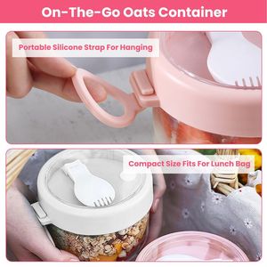 Set di 4 Contenitori Portatili da 20OZ per Overnight Oats, Ermetici, con Coperchi e Cucchiai Pieghevoli per Conservazione Alimenti, Latte, Verdure, Frutta e Insalata - Product Image 5