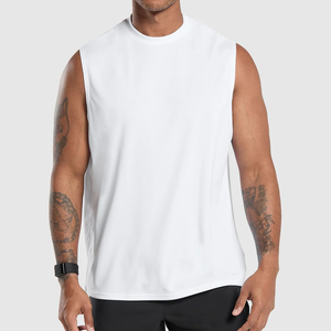 Débardeur sans manches noir pour homme, col rond, couleur unie, respirant, en polyester tricoté, sportif, avec logo frontal, décontracté - Product Image 2