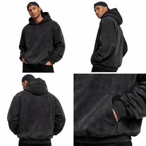 Sudadera con Capucha Negra Extra Grande para Hombre, Estilo Lavado Ácido, Tejido Grueso, Streetwear, 100% Algodón, Invierno, Impresión Digital, OEM, ODM - Product Image 1