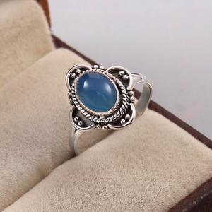 Anillo de Compromiso y Eternidad Clásico para Mujer con Calcedonia Azul en Plata de Ley 925 - Product Image 6