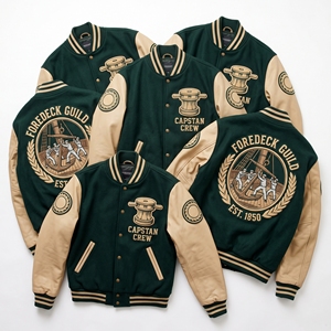 Blouson Bomber Varsity Personnalisé avec Manches en Cuir, Broderie Voiles de Moulin à Vent en Laine, Patch Brodé Timber Spindle, Couleur Ardoise - Product Image 4