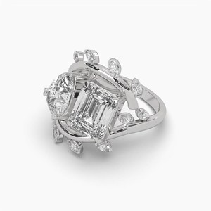 Moissanite 2.00CT Each Pear & <b>Emerald</b> Cut Two Way Cross Over <b>Ring</b> Original 925 <b>Silver</b> With Gold Plated Fine Unique Style Jewelry - Product Image 3