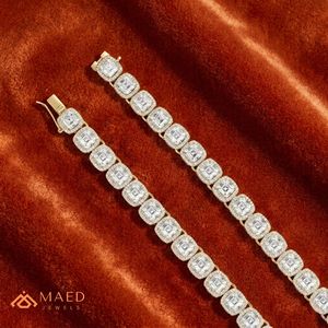 สร้อยคอเทนนิสประดับมอสซาไนต์ทรงกลมเจียระไนแบบบริลเลียนท์ ชุบทอง 18K สำหรับผู้ชาย - ของขวัญสำหรับงานปาร์ตี้และงานแต่งงาน - Product Image 4