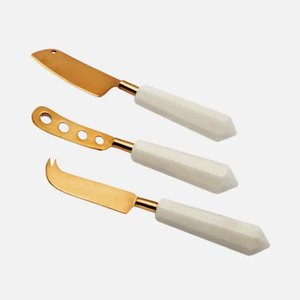 Gold Color Brass <b>Cheese</b> <b>Set</b> With Round Shape Black Marble Handle Kitchenware Tabletop <b>Cheese</b> Slicer and Cutter - Product Image 5