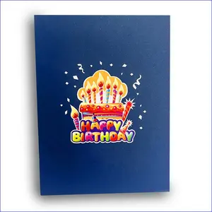 Bolinho de feliz aniversário 3D Pop Up Cartões de felicitações Papel Pop-up Cartão de presente Cartões de aniversário 3D Pop-up com Envelope - GC22