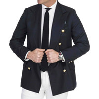Blazer Prince Charlie à double boutonnage noir en laine avec 8 boutons dorés, costume sur mesure de haute qualité