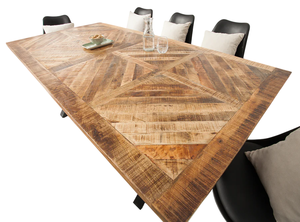 Nouvelle table à manger rectangulaire en bois de manguier massif de style européen avec pieds en métal pliants en X, moderne pour la maison, la cuisine, le bureau, le restaurant - Product Image 3