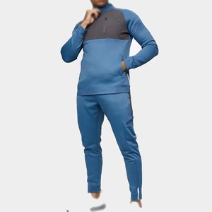 ชุดวอร์มผู้ชายสีน้ำเงินแบบ Color Blocking แขนยาว ซิปครึ่งตัว กางเกงจ็อกเกอร์ทรงสปอร์ตมีกระเป๋าข้าง ทรงปกติ เหมาะสำหรับใส่ในฤดูใบไม้ร่วง - Product Image 1